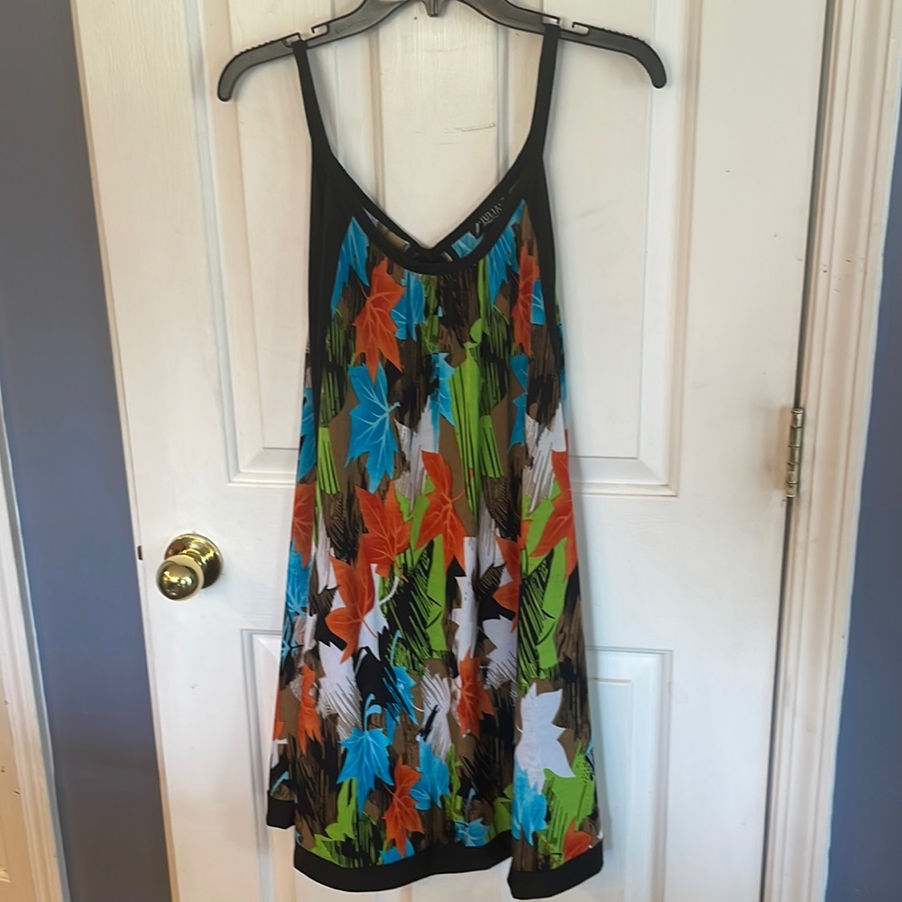Julia Leaf PATTERNED SLEEVELESS Dress sz M/L GUC B30